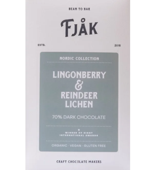 Fjåk - Lingonberry & Reindeer Lichen 70% Dark Chocolate