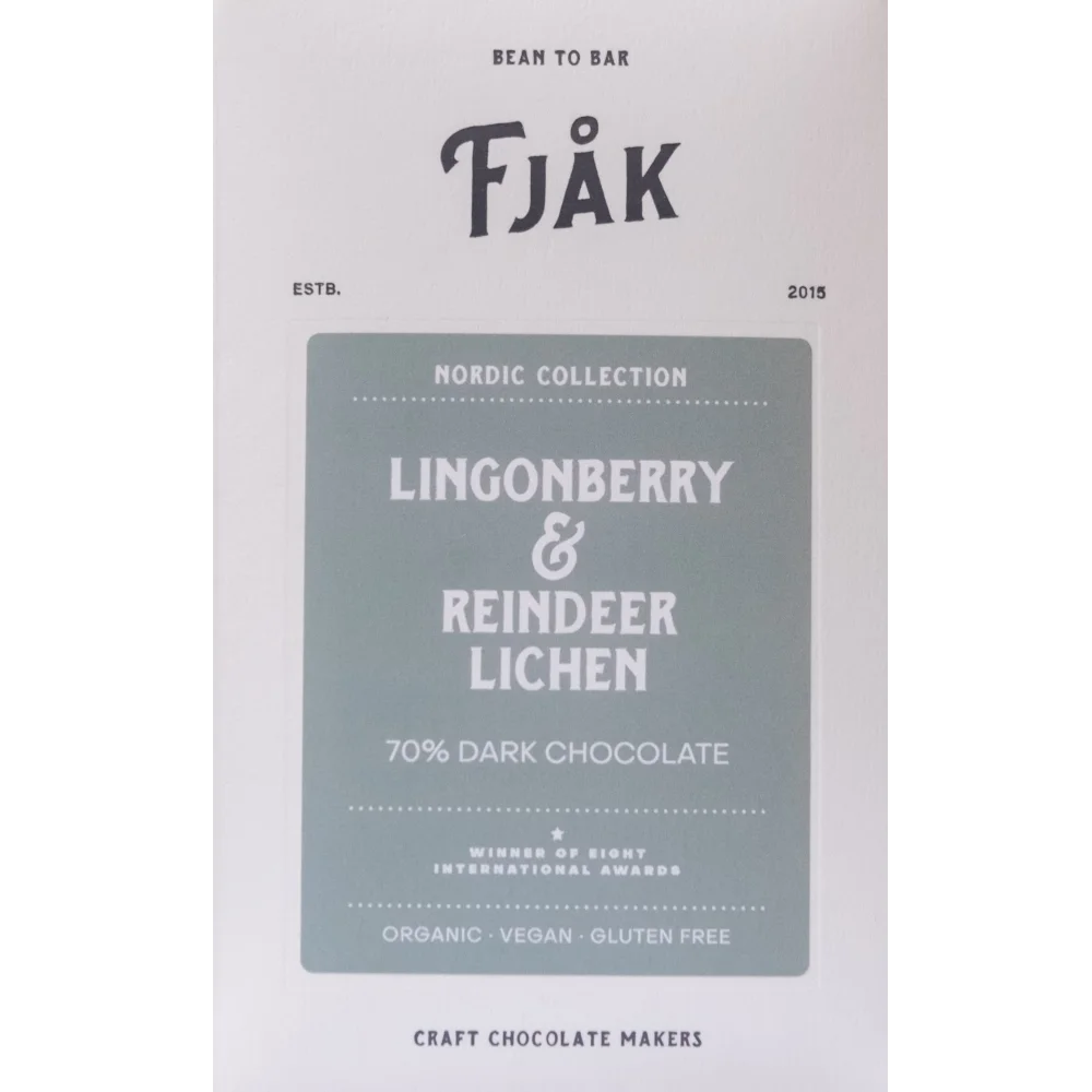 Fjåk - Lingonberry & Reindeer Lichen 70% Dark Chocolate